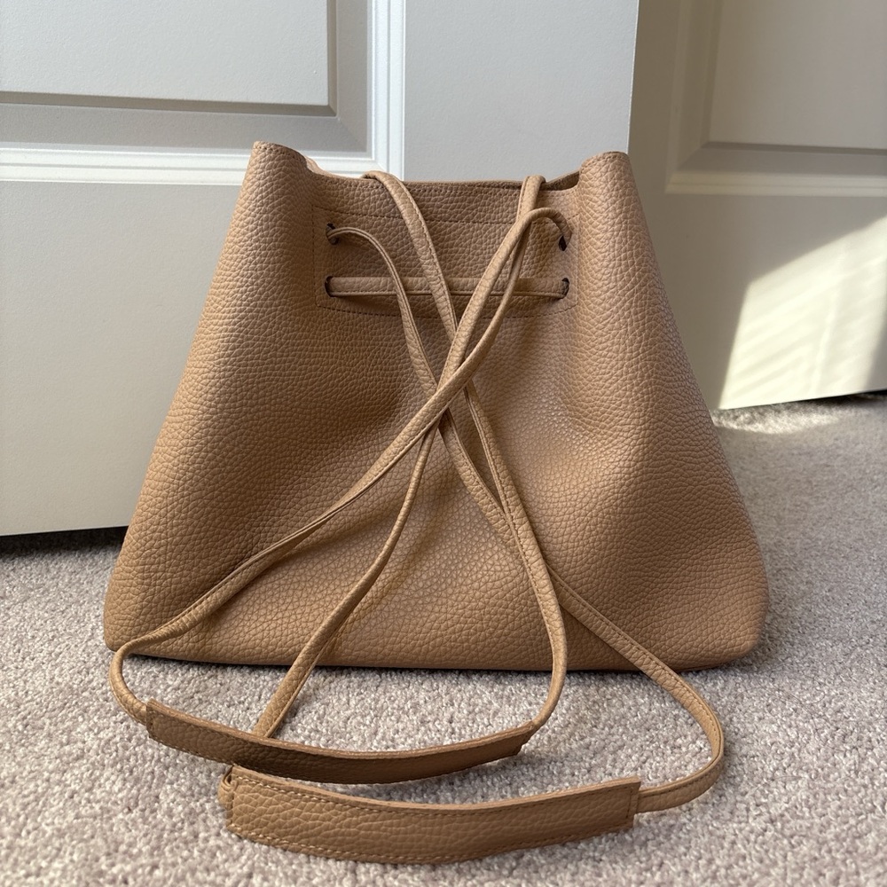 Tan Leather Drawstring Slouch Bag